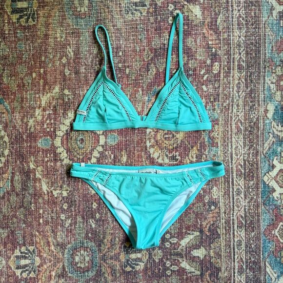 Women’s Small Rhythm Made for Adventure Teal Blue Triangle Bikini Set - Picture 1 of 8